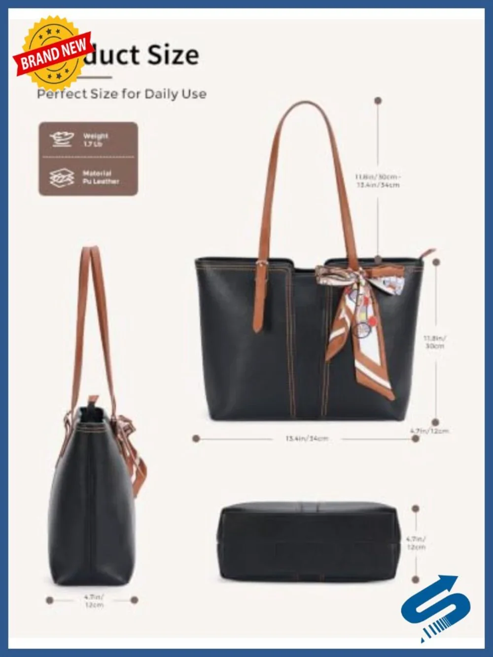 Vegan Leather Tote Bag for Women Satchel Handbag Work Commuting Shoulder Bag